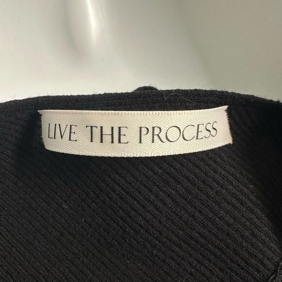 Live The Process Crop Top Women Small Theda Black Ribbed Knit Tie Detail Stretch - Picture 7 of 12